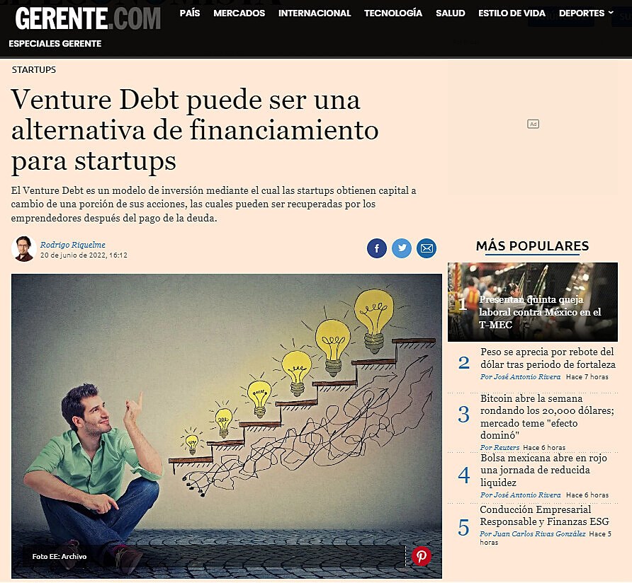 Venture Debt puede ser una alternativa de financiamiento para startups